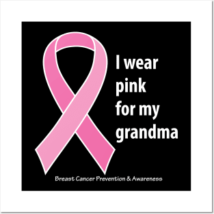 Breast cancer ribbon for grandma, with white type Posters and Art